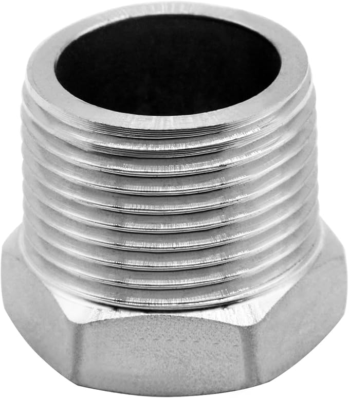 Stainless Steel 1/2" Male NPT to 3/8" Female NPT Reducer Hex Bushing Pipe Fitting Adapter (pack of 5)