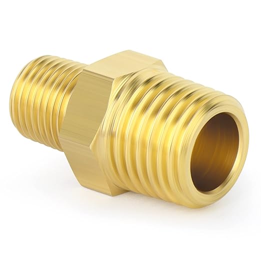 TAISHER 10PCS Brass Pipe Fitting, Reducer Adapter, Hex Nipple, 1/4-Inch Male Pipe x 1/8-Inch Male Pipe