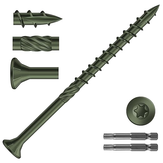 #10 x 3 Inch Deck Screws (270Pcs) 4lb. Carbon Steel, Green, Flat Head, Rust Resistant epoxy Coated, with T25 Star Bit