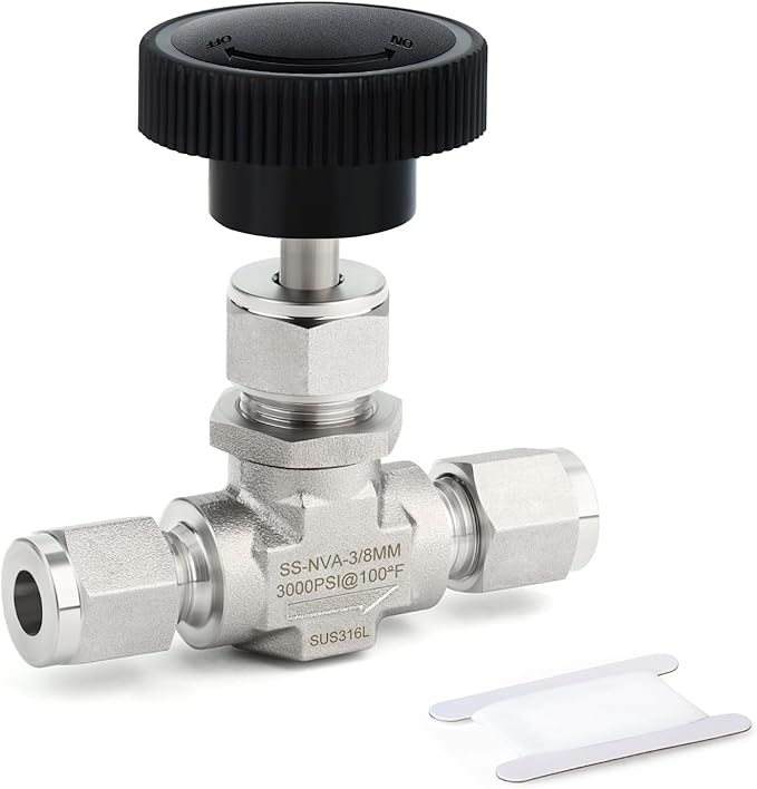 TAISHER 1PCS 316 Stainless Steel Compression Tube Straight Needle Valve 3/8" Tube OD x 3/8" Tube OD For Flow Control Water Gas Oil