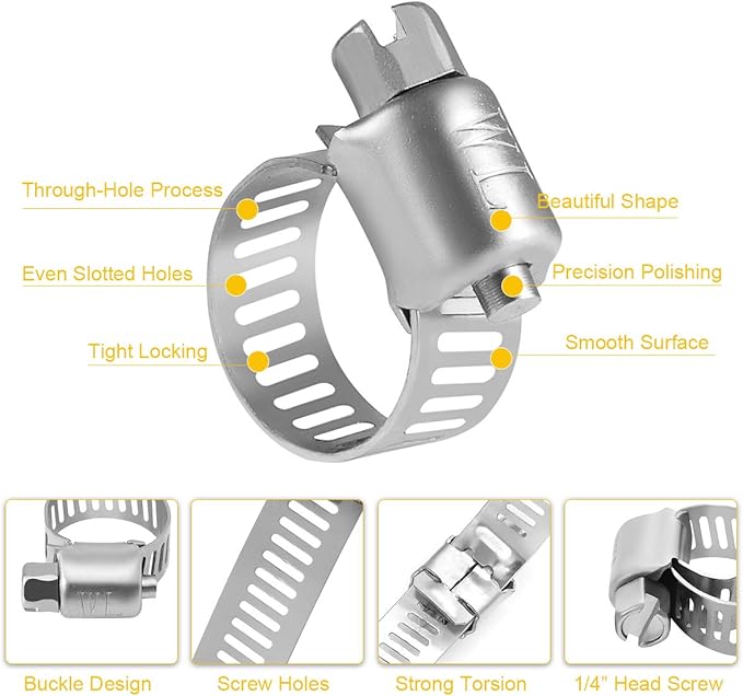 Winlong 1/2'' Stainless Steel Hose Clamps - 24PK Size 4 Small Worm Gear Drive Hose Clamps Clamping Range 1/4 Inch to 5/8 Inch (6mm-16mm) for Automotive Plumbing, 1/4'' Clamps, 1/2'' Clamps