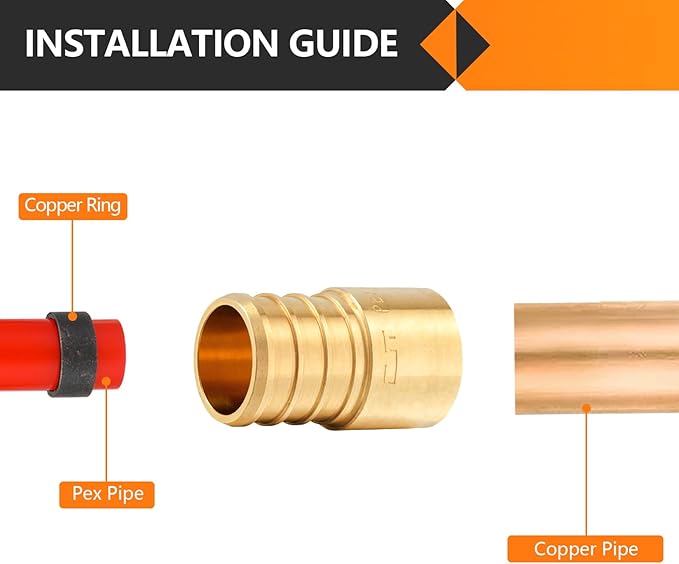 20-Pack HeSun PEX Fittings, 3/4" PEX x 1/2" Female Sweat Adapter (Over Copper Tube), Brass Crimp Fitting for ASTM F1807(PEX1807133-20)