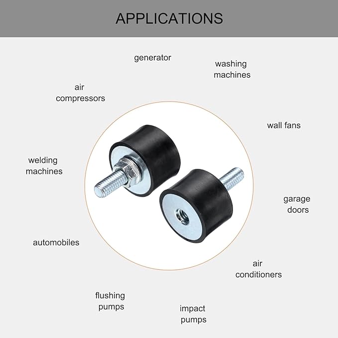 uxcell 4pcs M8x23mm Rubber Isolator Mounts with Studs 30x20mm Male Female Vibration Shock Absorber Zinc Plated Cylindrical Thread Mounts Anti Vibration Isolators with 4pcs M8 Lock Nuts
