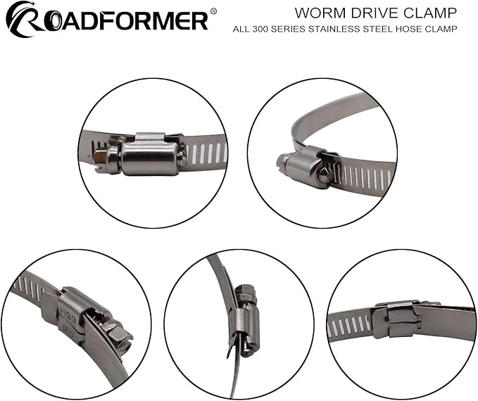ROADFORMER 4" Worm Gear Hose Clamp - SAE 64 Size, Full Stainless Steel with 1/2" Band Width, Working Range 90mm - 114mm Hose Clamps,10 Pack