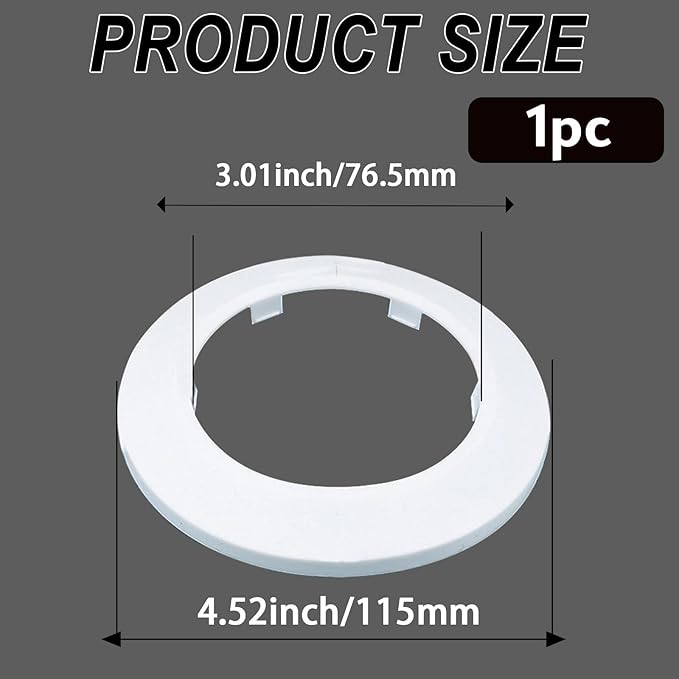 75mm Pipe Cover Decoration; Fit 2.95" Outer Diameter Pipe/Hole; White PP Plastic Escutcheon Collar; Snap-on Water Escutcheon Plate for Bathroom Kitchen Wall Tube Decor 1Piece