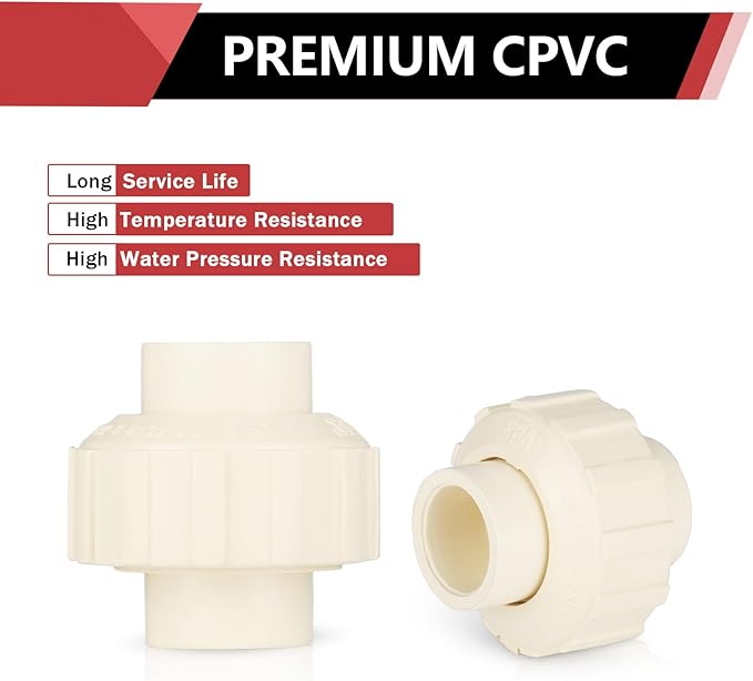 (5 Pack) EFIELD 1/2" Inch CPVC Slip Union, CTS x CTS Union Solvent Connection Fittings,(CPVC030-5)