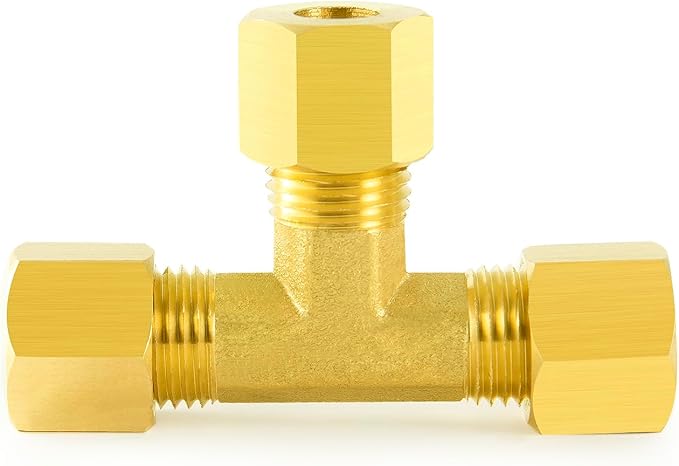 ChillWaves Brass Tee Compression Tube Fitting, 5/8" OD x 5/8" OD x 5/8" OD Compression Union Connector(2-PACK)