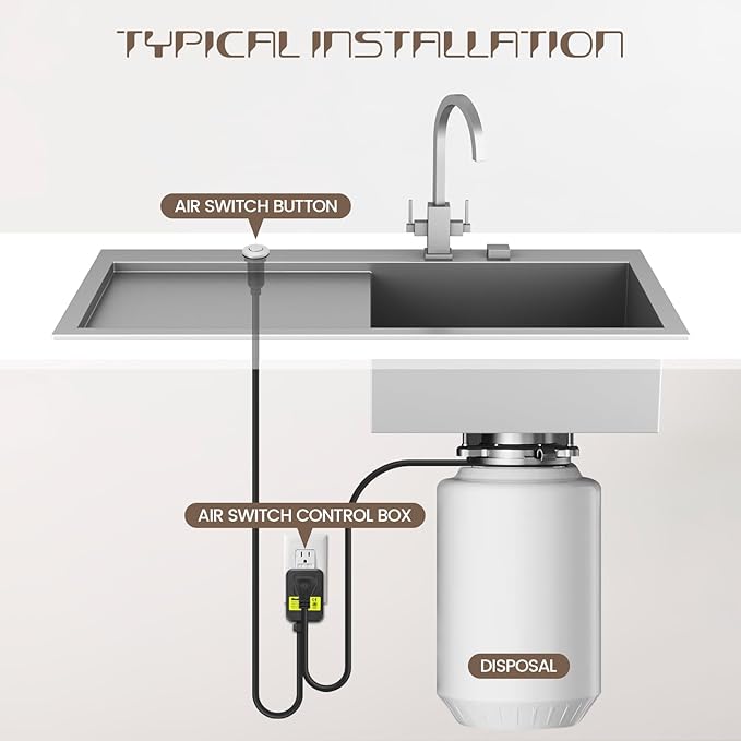 Garbage Disposal Air Switch Kit Sink Top Waste Disposal Long Stainless Steel Polished On/Off Air Button Food and Waste Disposals Part by Etoolcity, UL Listed