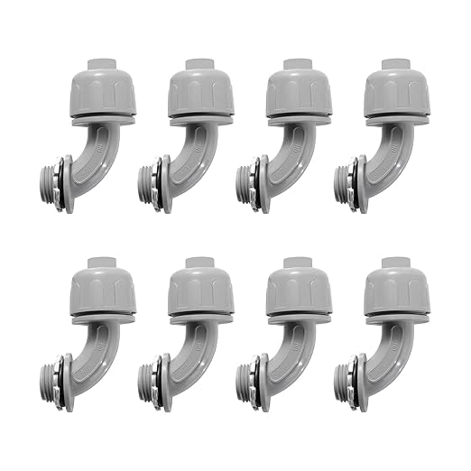 1/2-Inch Liquid Tight Connector 90-Degree, for PVC Electrical Flexible Conduit Fittings NPT Non-Metallic Connectors, for Home Outdoor Tubes Tools, UL Listed, Grey, 8-Pack