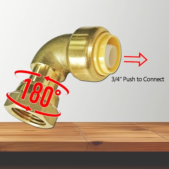 HQMPC Push Elbow Coupling with Union 3/4"X3/4" 2Pcs Push-to-Connect Plumbing Fittings Brass Pipe Connector Fittings for Copper PEX CPVC