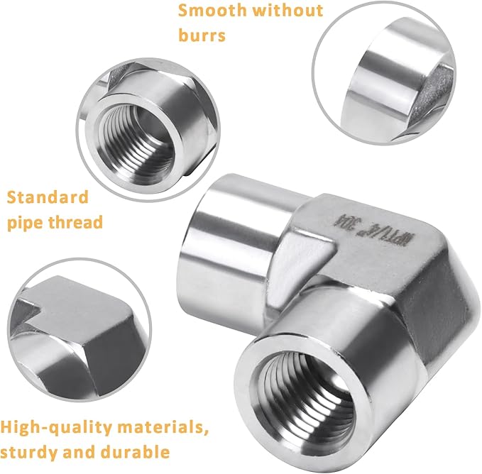 90 Degree Street Elbow - 1/4" NPT Female to 1/4" NPT Female Stainless Steel 304 Heavy Duty Forged Barstock Street Elbow Adapter Pipe Fitting (pack of 2)