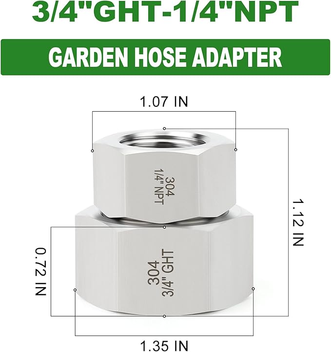 TAISHER 5PCS 304 Stainless Steel Garden Hose Adapter, 3/4" GHT Female x 1/4" NPT Female Garden Hose Connector with Washers
