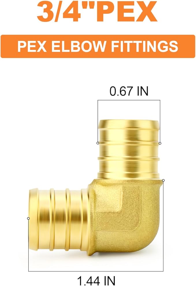 GASHER 10Pcs No Lead Brass 3/4" Pex Elbow Fittings, 3/4 Inch Pex Fittings for Pex Tubing