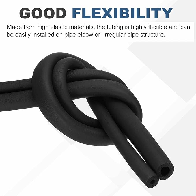 2pcs 1/4" ID Pipe Insulation Foam Tube, EPDM Pipe Cover 2/5" OD Wrap Roll Bar Tubing 4.9FT Long - Insulation Freeze Heat Preservation for Guitar Stand/AC Units/Exercise Machine