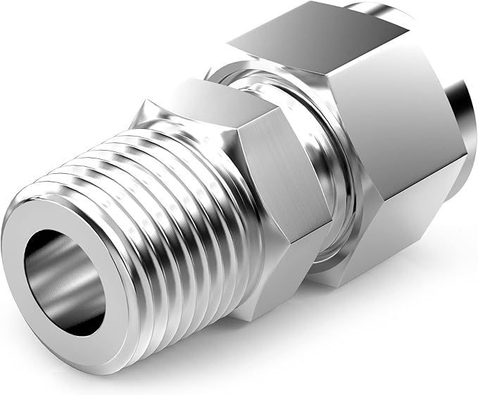 TAISHER 2PCS 304 Stainless Steel Compression Tube Pipe Fitting Connector, 3/8" Tube OD x 3/8" NPT Male Straight Adapter