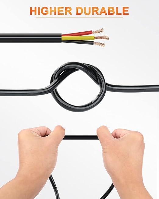 NAOEVO 14 Gauge Wire 3 Conductor Electrical Wire, 14 AWG Stranded PVC Cord, 12V Low Voltage/Tinned Copper/Flexible Cable for Automotive Wiring, Lamp Cord, Marine Cable (50FT)