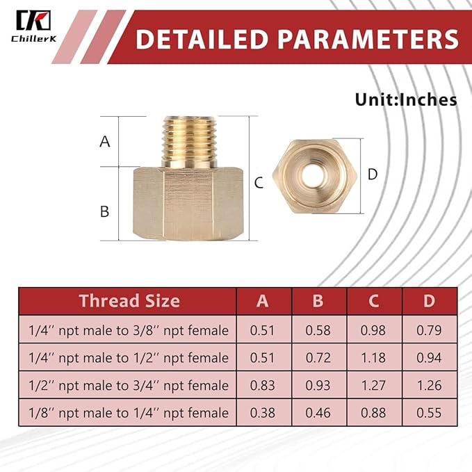 Hex Couplings, 1/2" x 3/4" NPT Male To Female Brass Hex Nipple Adapters, Brass Pipe Extension Fittings for Oil/Air/Water/Gas Systems. (2 Pack)