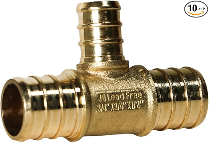 XFITTING 3/4 inch x 3/4 inch x 1/2 inch Pex Tee, Pex B Reducing Tee Crimp Version 25-1-1=10X, 10 Pieces
