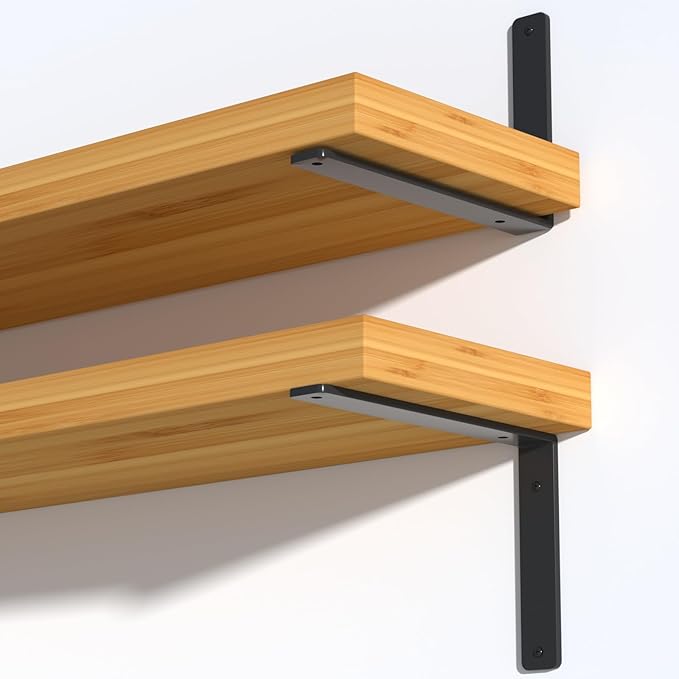 12 Pack - L 6" x H 4" x W1.5, 5mm Thick Black L Shelf Bracket, Iron Shelf Brackets, Metal Shelf Brackets, Floating Shelf, Shelf Supports with Screws