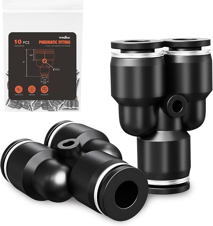 1/2" OD Push to Connect Fittings – Air Line Splitters Connectors, Quick Connect Pneumatic Fittings, Push Lock Air Hose Fittings for Compressor, Air Tools & Tubing (10 PCS)