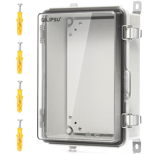 QILIPSU UL94-V0 Outdoor WiFi Enclosure 13.8"x9.9"x5.9" Waterproof Electrical Junction Box PC/ABS Alloy Plastic Clear Hinged Door IP66 Weatherproof for Project Solar Network Router Pump Control