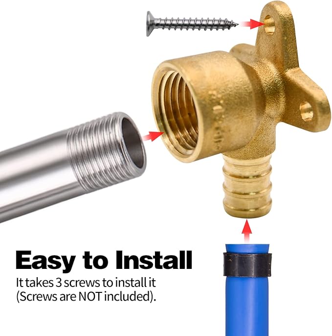 5 Pack Drop Ear Elbow Fittings, PEX 1/2" x 1/2" NPT Female Threaded Adapter Crimp Fitting, Brass, Full Port for PEX pipes in plumbing jobs