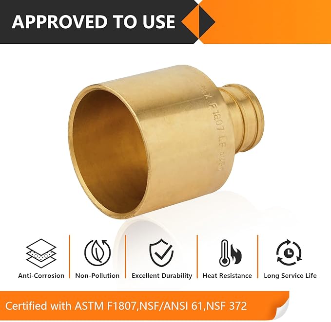 5-Pack HeSun PEX Fittings, 3/4" PEX x 1" Female Sweat Adapter (Over Copper Tube), Brass Crimp Fitting for ASTM F1807(PEX1807135)