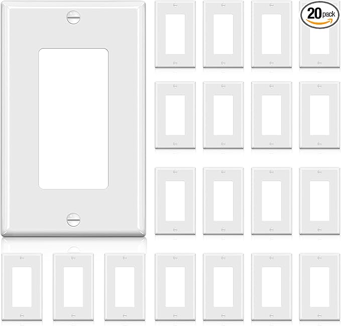 BESTTEN 20 Pack Receptacle Wall Plate, 1-Gang Standard Size Decorator Outlet and Switch Cover, Unbreakable Polycarbonate, H4.53” x W2.76”, UL Listed, White