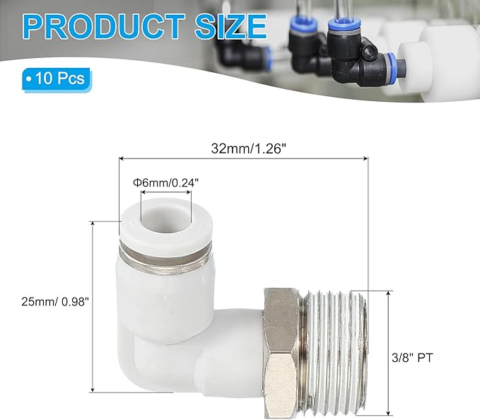 PATIKIL Push to Connect Fitting, 5 Pack Pneumatic Air Elbow Quick Connector 3/8"PT Male Thread x 6mm Tube 90 Degree Connect Tubing Elbow Air Tube Fitting Pneumatic Quick Adapter, White