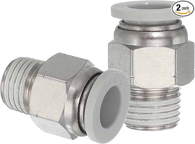 MECCANIXITY 2 Pcs NPT Push to Connect Air Fittings, Male Straight 3/8" Tube OD x 1/4" NPT Thread Air Quick Connector Coupling Adapter for Gas Hose Pneumatic Tools White
