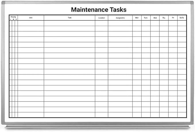 Maintenance Tasks Whiteboard 48" x 36"