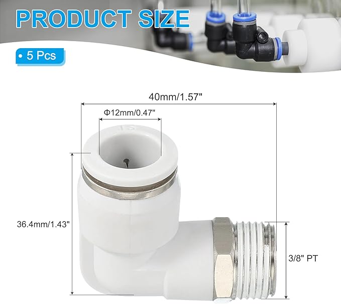 PATIKIL Push to Connect Fitting, 10 Pack Pneumatic Air Elbow Quick Connector 3/8"PT Male Thread x 12mm Tube 90 Degree Connect Tubing Elbow Air Tube Fitting Pneumatic Quick Adapter, White