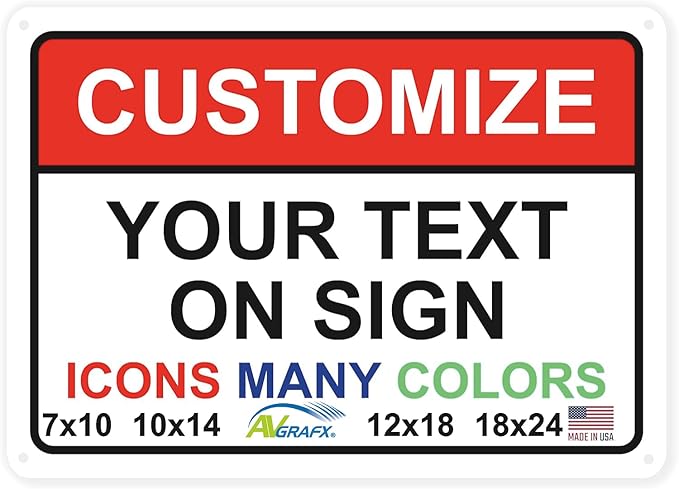 Custom Signs Outdoor Metal for Home Office Business, Personalized, Door, Porch, Delivery, Man Cave, Shop, Garage, Street. For Outside or Inside Use. Our Metal Signs Are UV Printed Solid Aluminum 10x7 inches, Header Box