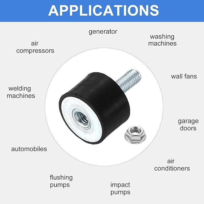 uxcell M8 Rubber Mounts, 2Pcs 30x20mm(DxH) Rubber Cylindrical Anti Vibration Isolator Shock Absorber with Lock Nut for Car Bobbin Generator Air Compressors