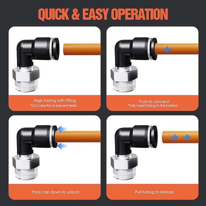 1/4"OD x 1/4"NPT Thread Push to Connect Fittings – Air Line Elbow Connectors, Quick Connect Pneumatic Fittings, Push Lock Air Hose Fittings for Compressor, Air Tools & Tubing (10 PCS)