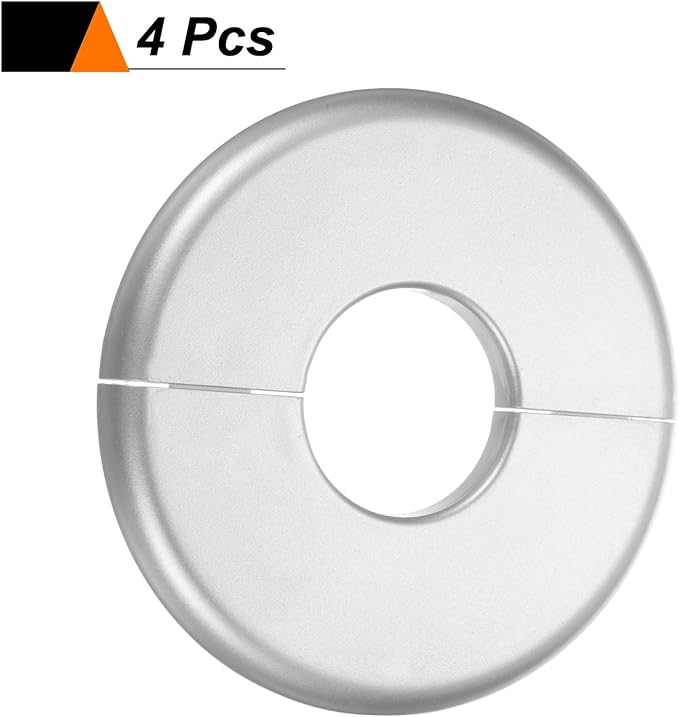 HARFINGTON 4pcs Wall Split Flange 33.5mm/1.3" Self-Adhesive Plumbing Cover Plates ABS Plastic Round Escutcheon Plate Buckle Design for Water Pipe Bathroom Kitchen Decoration, Silver Tone