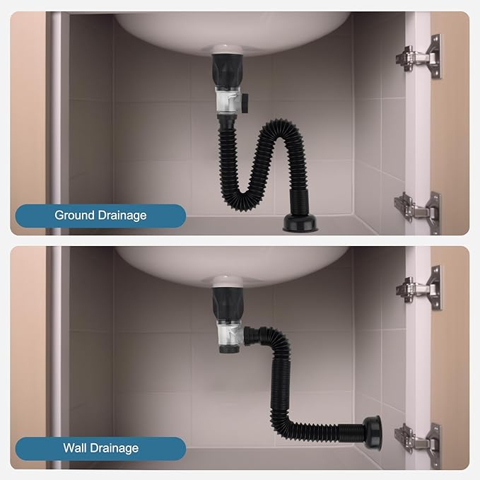 iFealClear Bathroom Sink Drain Kit, Flexible P-Trap Drain Pipe with Pop Up Stopper, Sink Pipe Replacement with 2 Adapters, Fit 1-1/4'', 1-1/2'', 2” Holes, Big Cap, Brass Bounce Core, Oil Rubbed Bronze