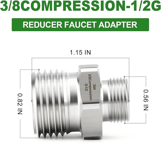TAISHER 5PCS 304 Stainless Steel Reducer Faucet Adapter 1/2" G Thread (BSP) × 3/8" Compression Pipe Fitting for RV kitchen bathroom faucet supply line adapter with rubber gasket