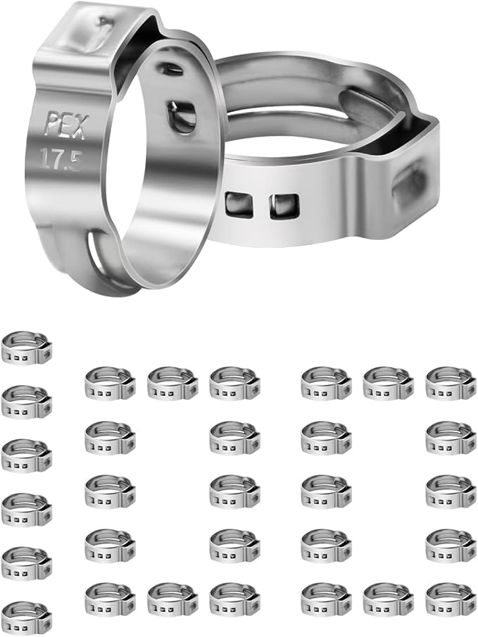 100 Pack 1/2" PEX Cinch Clamps, Stainless Steel Single Ear Hose Clamps