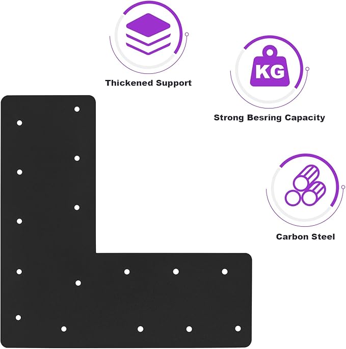 2 Pcs 13.2"x 5"L Shape Flat Bracket, Mending Plate with Black Powder-Coated Right Angle Brackets, Corner Bracket, L Shape Plate Fit 6x6,8x8 for Repair House,Furniture,Pavilion,Truss framing