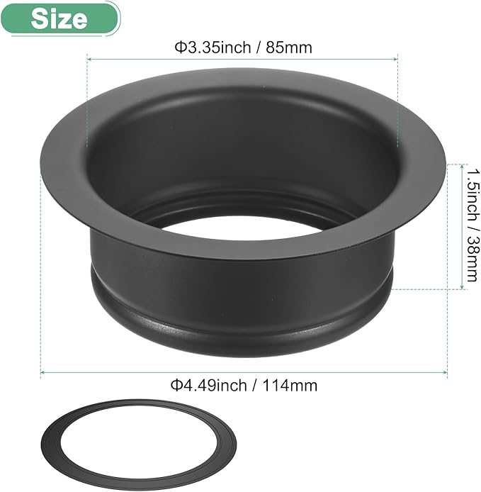 1-Pack Garbage Disposal Sink Flange, Kitchen Sink Replacement Accessories, Garbage Disposal Parts, Universal Flange Fit for 3-1/2 Inch Standard Sink Drain Hole [Black]