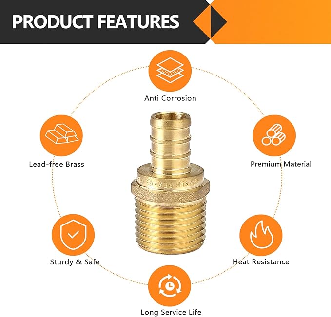 20-Pack HeSun PEX Fittings, 3/4" PEX x 3/4" Male NPT, 3/4 Inch Brass Crimp Male Adapter Fitting, ASTM F1807(PEX1807021-20)