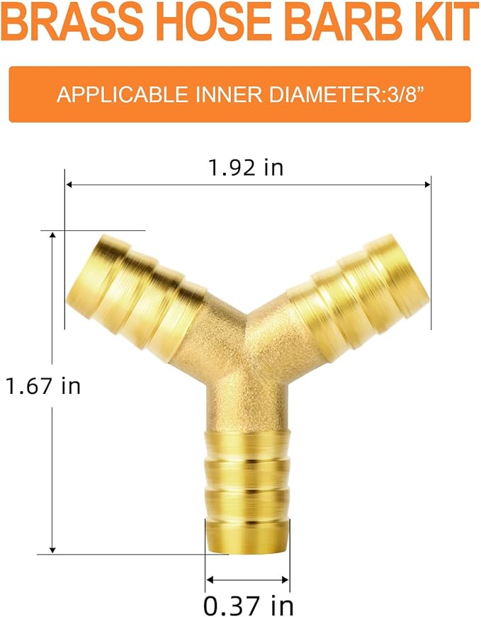 GASHER 20Pcs 1/2 Inch Brass Hose Barb, 3-Way Y-Shaped Hose Fitting Intersection/Lquid/Fuel/Air