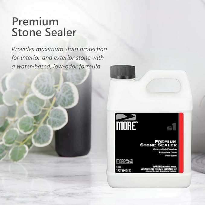 MORE Premium Stone Sealer - Water-Based Protectant - Granite, Marble, Concrete & Grout Sealer - for Indoor & Outdoor Use - Protects Against Oil, Water-Based Stains - Unscented - Quart (32 oz)