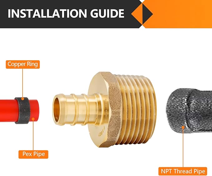 HeSun 50-Pack PEX Fittings, 1/2" PEX x 3/4" Male NPT, Brass Pex Male Adapter, Crimp Fitting for Pex Pipes, ASTM F1807