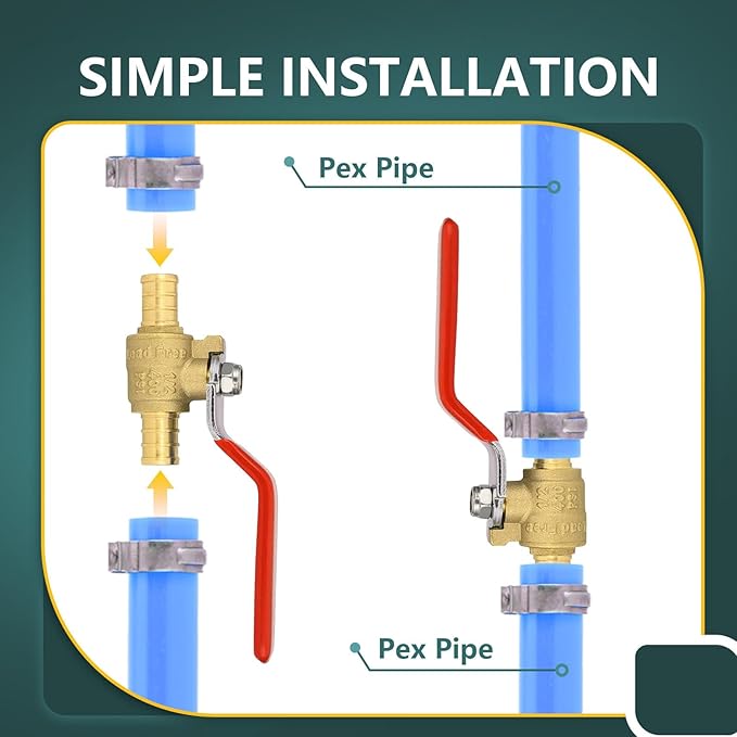 8 Pack Ball Valves, 1/2" Pex Crimp Shut Off Valve Red, Brass Full Port Pex B Shut Off Ball Valve for Hot and Cold Water, NSF/ANSI 61 Certified