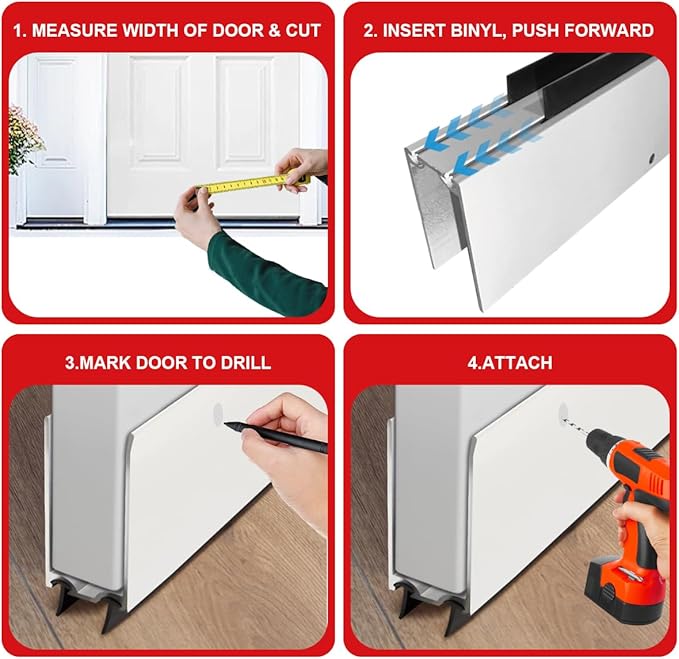 1" x 36" White Aluminum Storm Door Sweep Replacement Weatherproof Bottom Seal for Security Doors (2, Black)