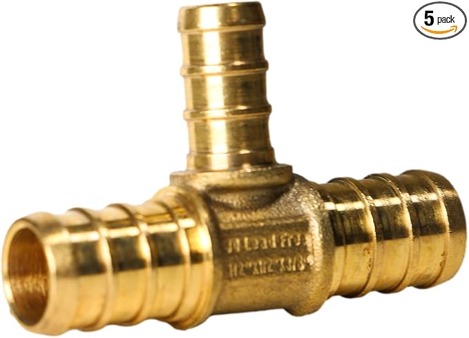XFITTING 1/2 inch x 1/2 inch x 3/8 inch Pex Tee, Pex B Reducing Tee Crimp Version 25-5-1=5X, 5 Pieces