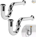 Stainless 2 Pack Steel P-Trap - 1 1/4 Inch Bathroom Basin Sink Waste Trap with Reducing Washer, Chrome Finish, Silver