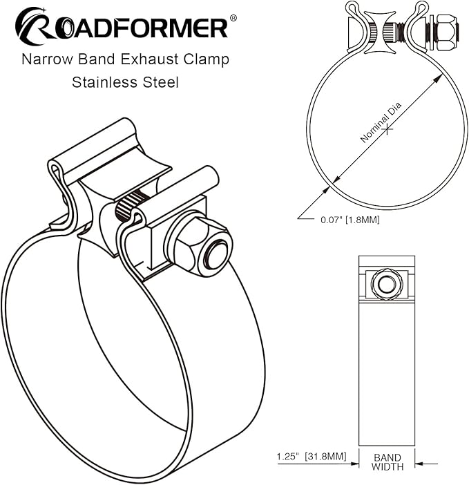 ROADFORMER 2.75 inch Exhaust Clamp Narrow Band Stainless Steel for Exhaust Pipe, Muffler and Exhaust System Repair (2 Pack)
